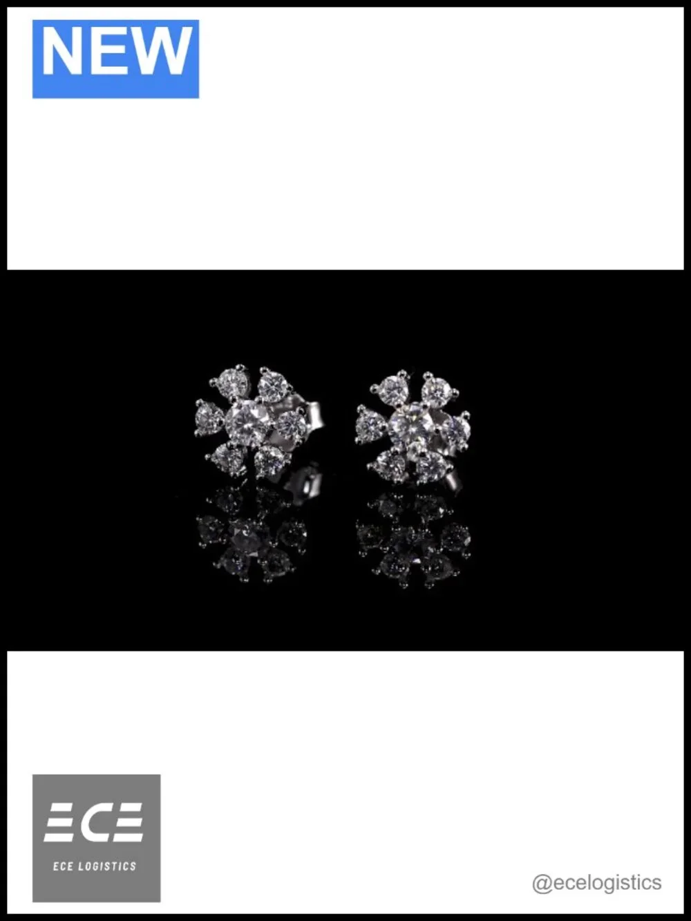 Moissanite Flower Stud Earrings 925 Sterling Silver Plated 18K White Gold
